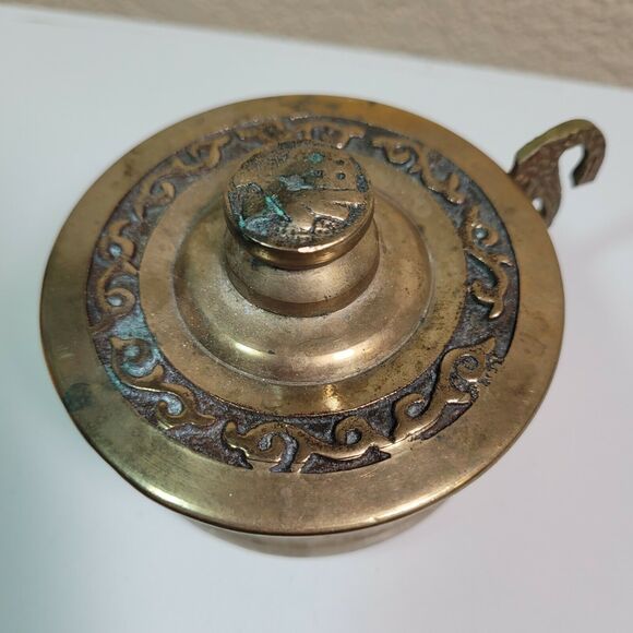 Vintage Brass Cup Ribbed with Lid Original Authentic Patina India Pakistan Asia - Picture 7 of 7